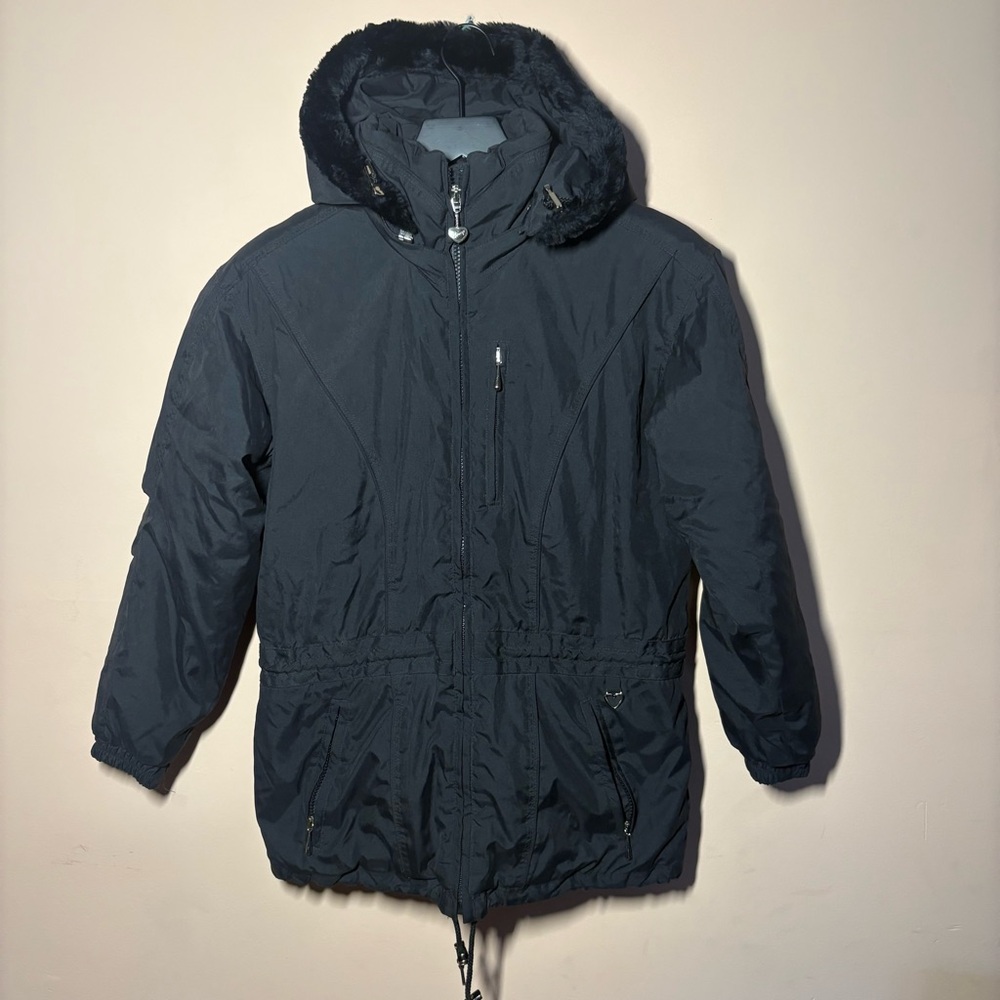 Obermeyer Juniors 14 Black Insulated Ski Jacket Faux Fur Hood Winter Coat